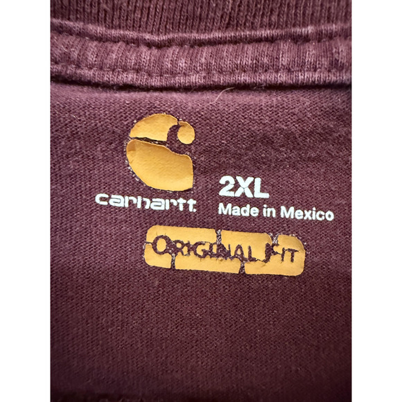 Carhartt TShirt Mens 2XL Burgundy Original Fit Pocket Workwear Heavyweight Tee - Picture 3 of 6